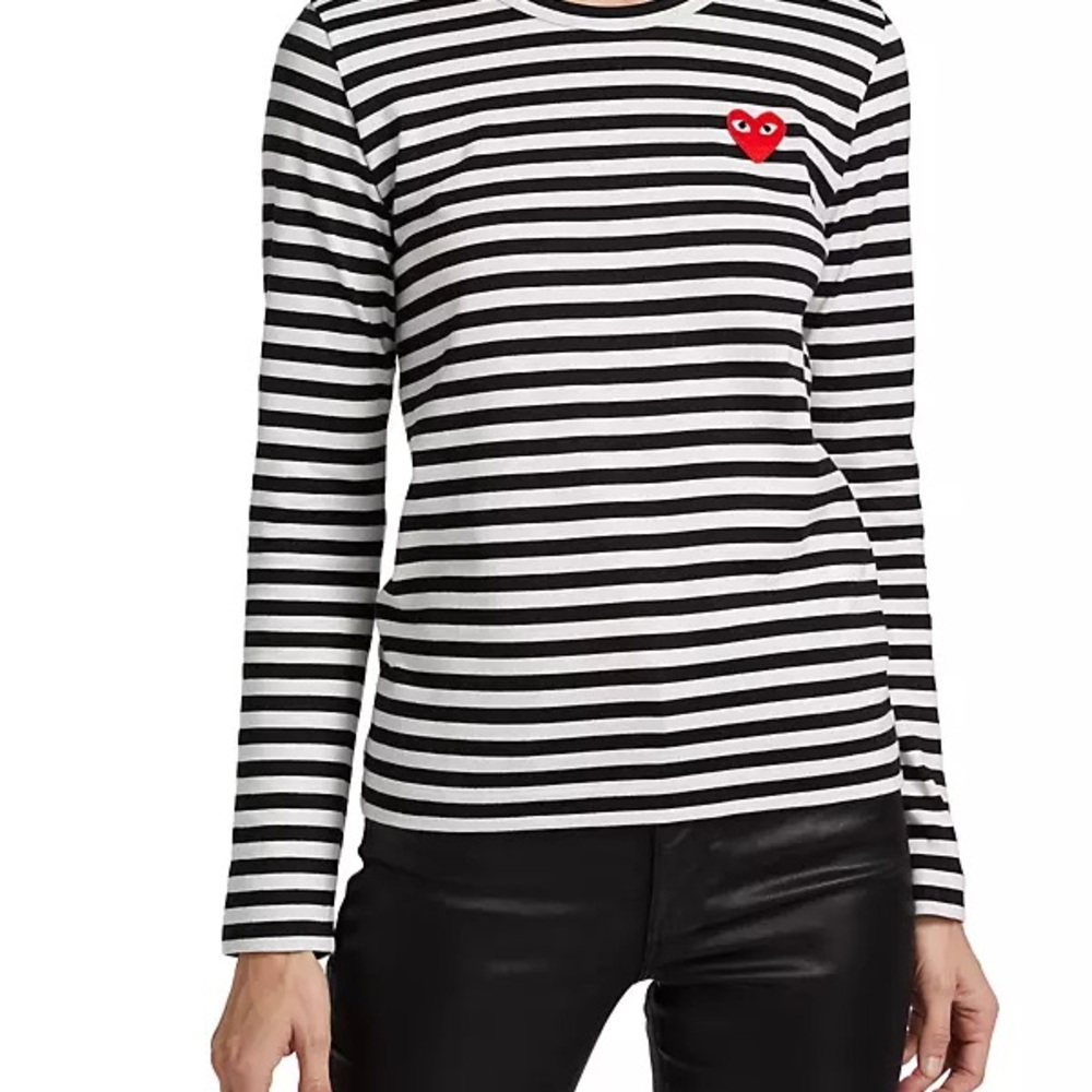 Comme Des Garçon Striped Black and White Top with Heart Detail